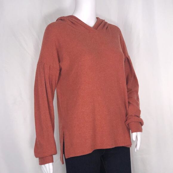 PST xProjectSocialT Rust Brushed Ribbed Drop Sleeves Split Hems Hoodie SzXS NWOT - Picture 1 of 16